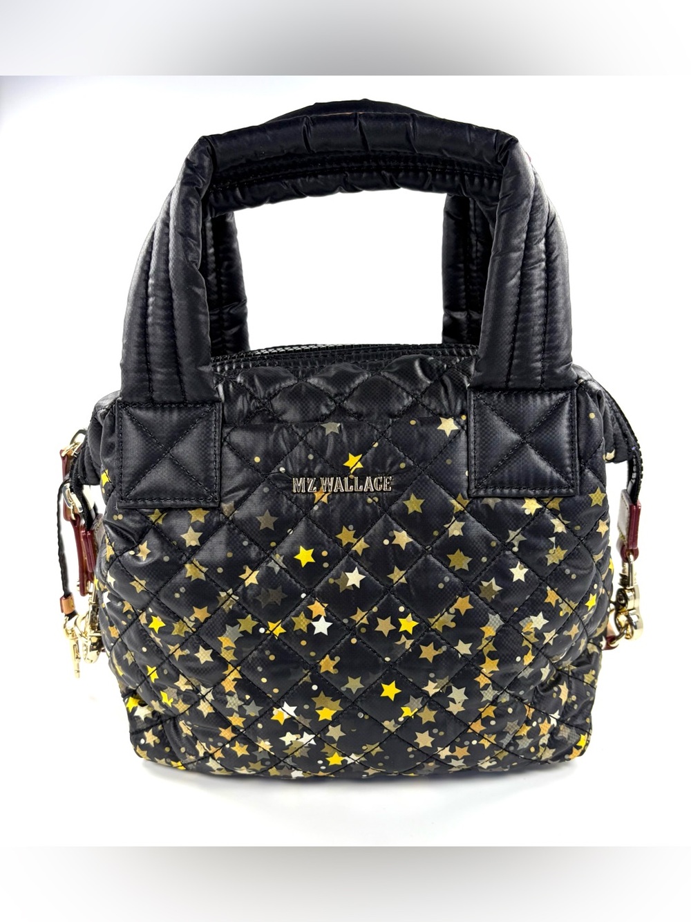 MZ Wallace Small Sutton Deluxe Gold Ombré Star Quilted Nylon Bag